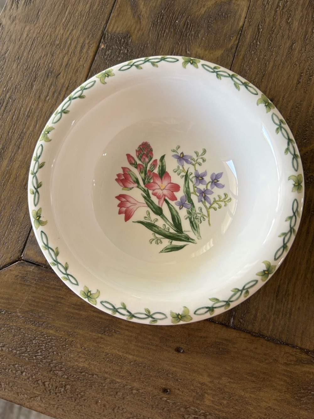 Thompson White Ceramic Bowl with Pink & Purple Floral Design